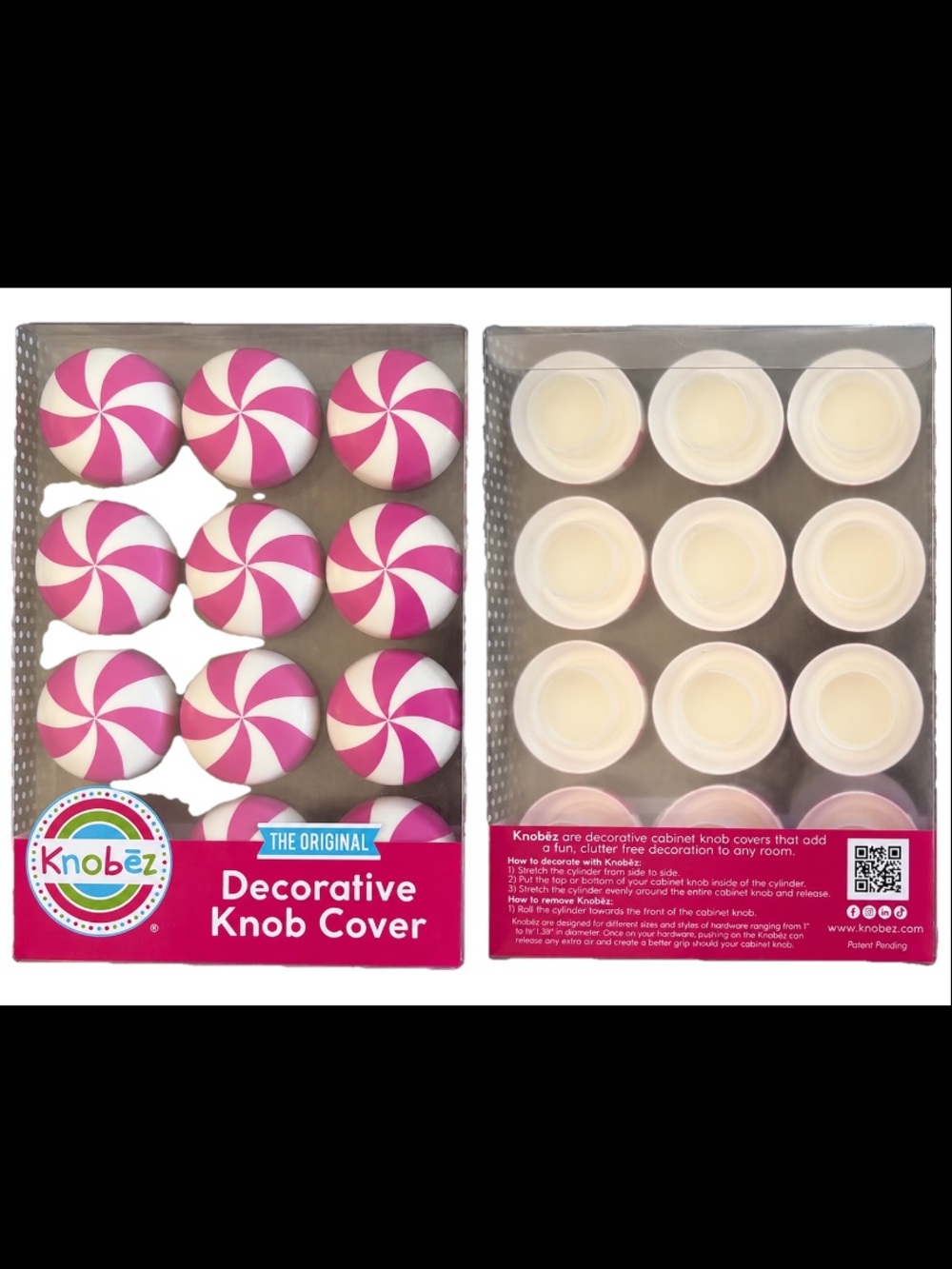 Knobez Decorative Stretch Knob Covers ~Pink Peppermint Nursery Holiday Set of 12